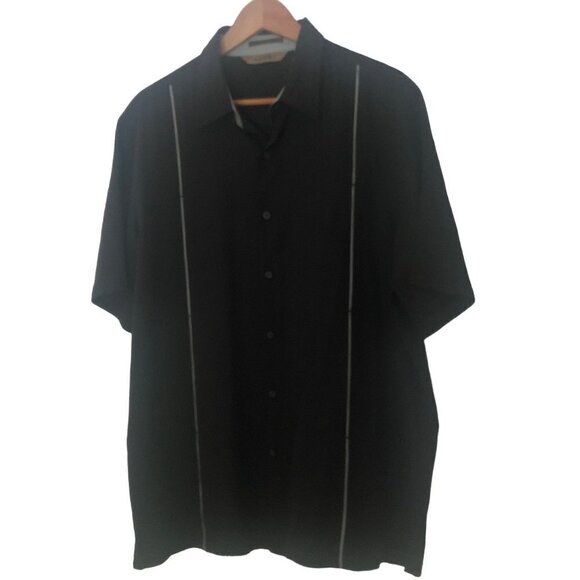 Axist Black Silk Shirt Washable Short Sleeve Size Large Vintage Bowling Style - Picture 1 of 8
